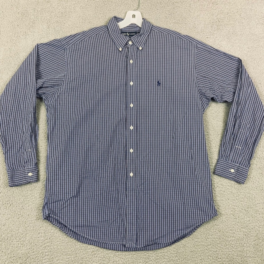 Polo Ralph Lauren Blake Mens Large Blue White‎ Check Cotton Button Down Shirt